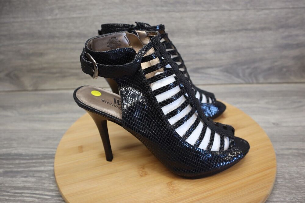 Worthington Shoe Womens 8.5 M Slingback Black Stiletto Peep Toe Gladiator Heels